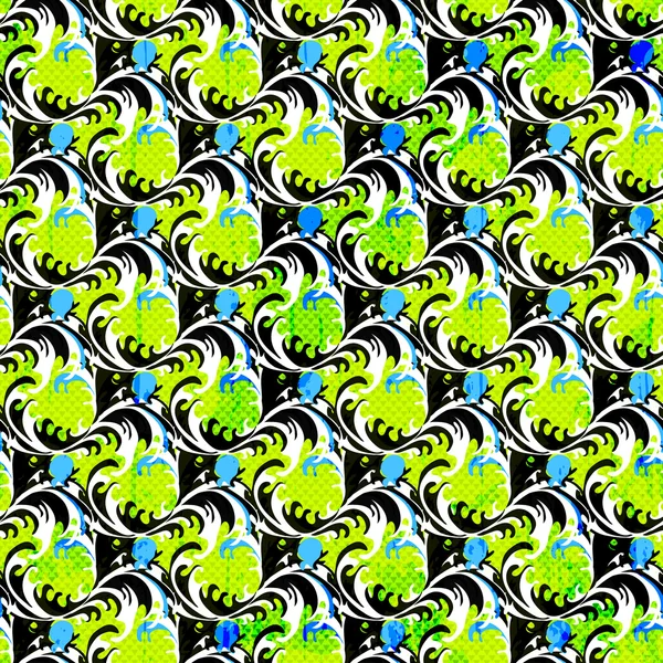 Flores abstractas sobre un hermoso fondo verde textura grunge fondo sin costuras — Vector de stock