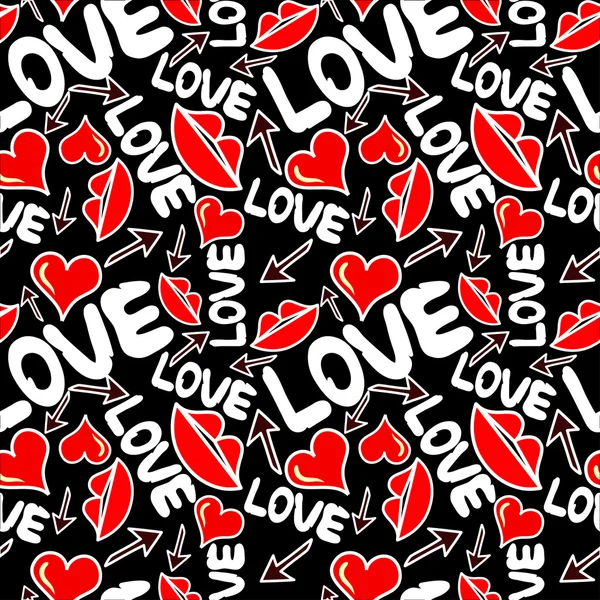 Graffiti Valentine den na černém pozadí bezešvé pozadí textury grunge — Stockový vektor