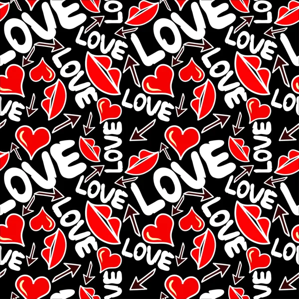 Graffiti Valentine Day em um fundo preto sem costura fundo textura grunge —  Vetores de Stock