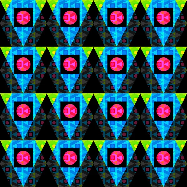 Cercles colorés et polygones sur un fond noir fond abstrait sans couture — Image vectorielle