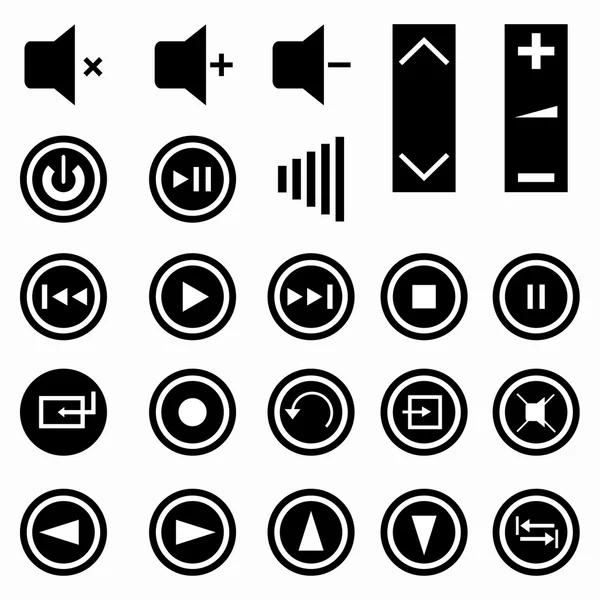 Μουσική κουμπιά μονόχρωμη σύμβολα διανυσματικά εικονογράφηση — Διανυσματικό Αρχείο