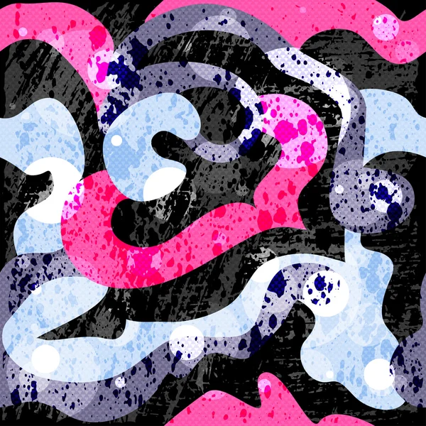 Graffiti ljusa psykedeliska seamless mönster på en svart bakgrund vektor illustration — Stock vektor