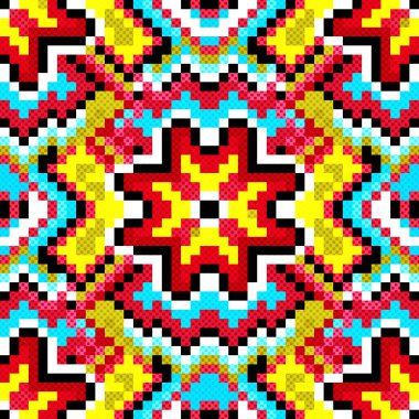 Mavi kırmızı ve sarı geometrik arka plan piksel