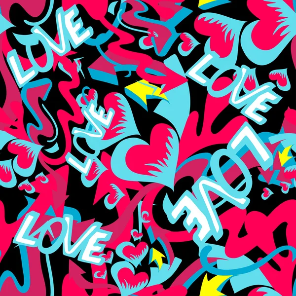 Graffiti gekleurde harten naadloze achtergrond vectorillustratie van grunge textuur — Stockvector