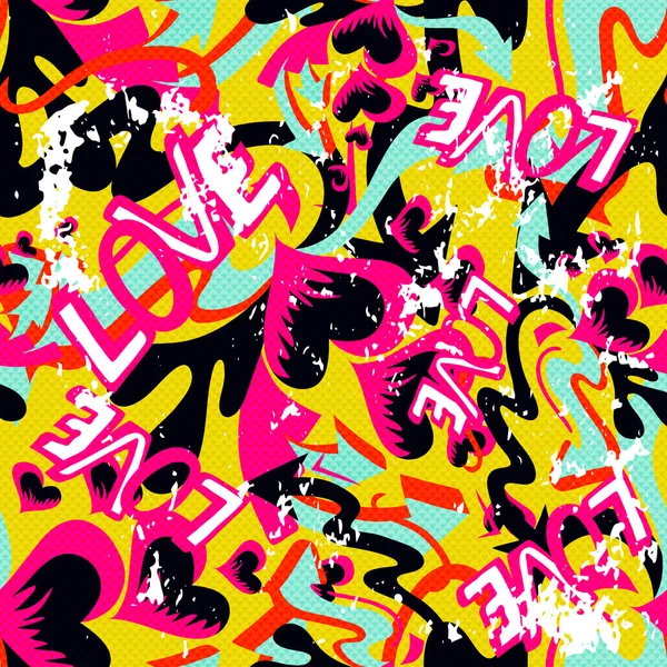 Graffiti Valentin nap varratmentes háttérben grunge textúra — Stock Vector