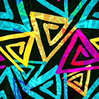 Grafiti parlak psychedelic Dikişsiz desen bir siyah arka plan vektör çizim üzerinde