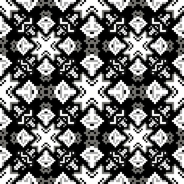 Monochrome pixels geometric abstract seamless pattern — Stock Vector