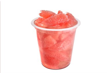Vaso con trozos de fruta, Toronja en gajos 
