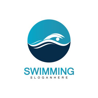Yüzme logosu vektör çizimi. Wimming Kulübü. Yüzücü logosu tasarım şablonu