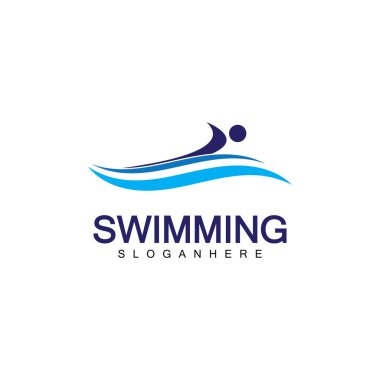 Yüzme logosu vektör çizimi. Wimming Kulübü. Yüzücü logosu tasarım şablonu