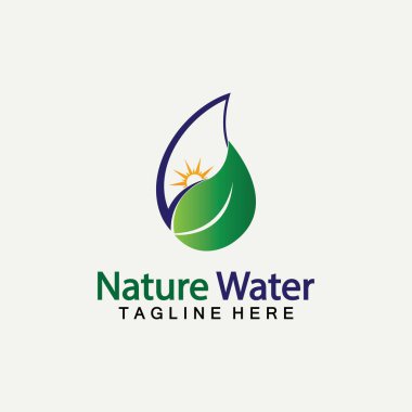 Nature Water logo vektör çizim şablonu. Ekoloji logosu. Water Drop Leaf Lagosu. Water Drop Şablon çizimi.
