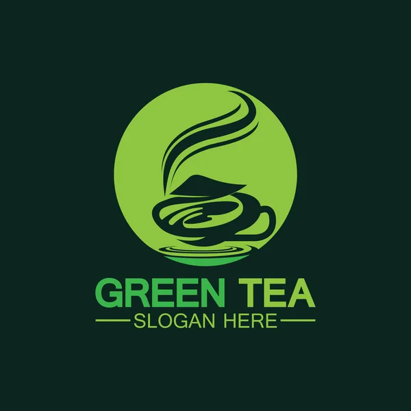 Tea Cup Logo Vektor Design Green Tea Vektor Logo Šablony — Stockový vektor