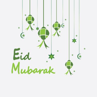 Bayram bayramı arkaplanı ketupat, hilal ve yıldızlarla bayram veya bayram ul adha - Vektör illüstrasyonuName