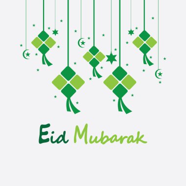 Bayram bayramı arkaplanı ketupat, hilal ve yıldızlarla bayram veya bayram ul adha - Vektör illüstrasyonuName