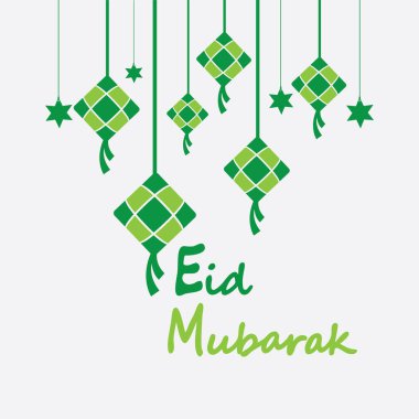 Bayram bayramı arkaplanı ketupat, hilal ve yıldızlarla bayram veya bayram ul adha - Vektör illüstrasyonuName