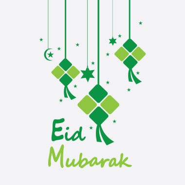 Bayram bayramı arkaplanı ketupat, hilal ve yıldızlarla bayram veya bayram ul adha - Vektör illüstrasyonuName