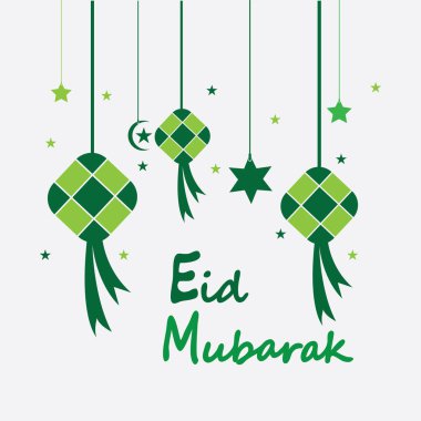 Bayram bayramı arkaplanı ketupat, hilal ve yıldızlarla bayram veya bayram ul adha - Vektör illüstrasyonuName