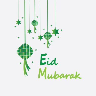 Bayram bayramı arkaplanı ketupat, hilal ve yıldızlarla bayram veya bayram ul adha - Vektör illüstrasyonuName