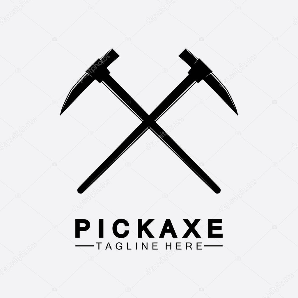 Pickaxe Logo Vector icon symbol illustration Design template, Mining Concept With Silhouette,Mining Logo, Pickaxe Logo