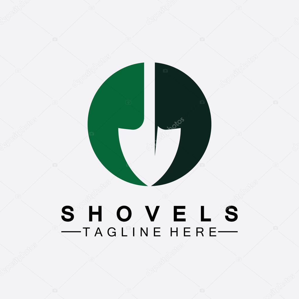 Shovel logo vector icon symbol illustration design.Shovel icon isolated on white background. Gardening tool. Tool for horticulture ,agriculture ,farming. Vector Illustration
