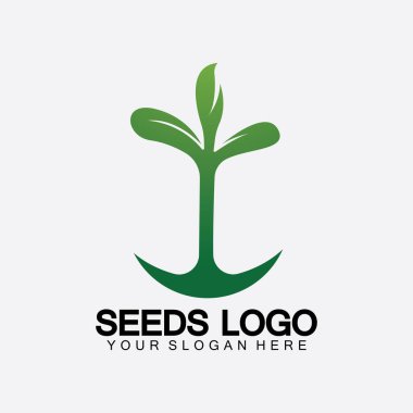 Bitki Tohumları Logosu Konsept Şablon Vektörü. Tohum yetiştirme logosu. Tohum yetiştirme Vektörü logo çizim şablonu