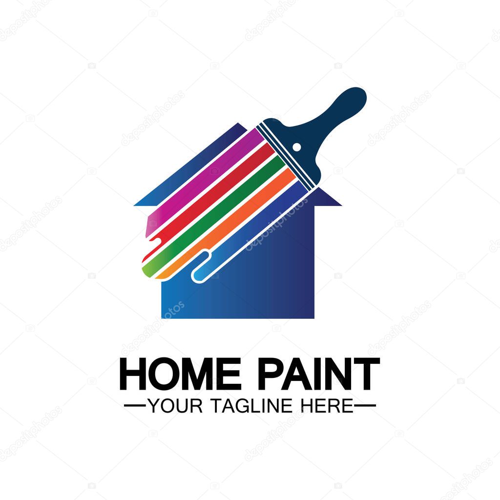 Home Painting Vector Logo Design.Home House Painting Service Coloring Logo Design Template.House painting service, decor and repair multicolor icon Vector logo.