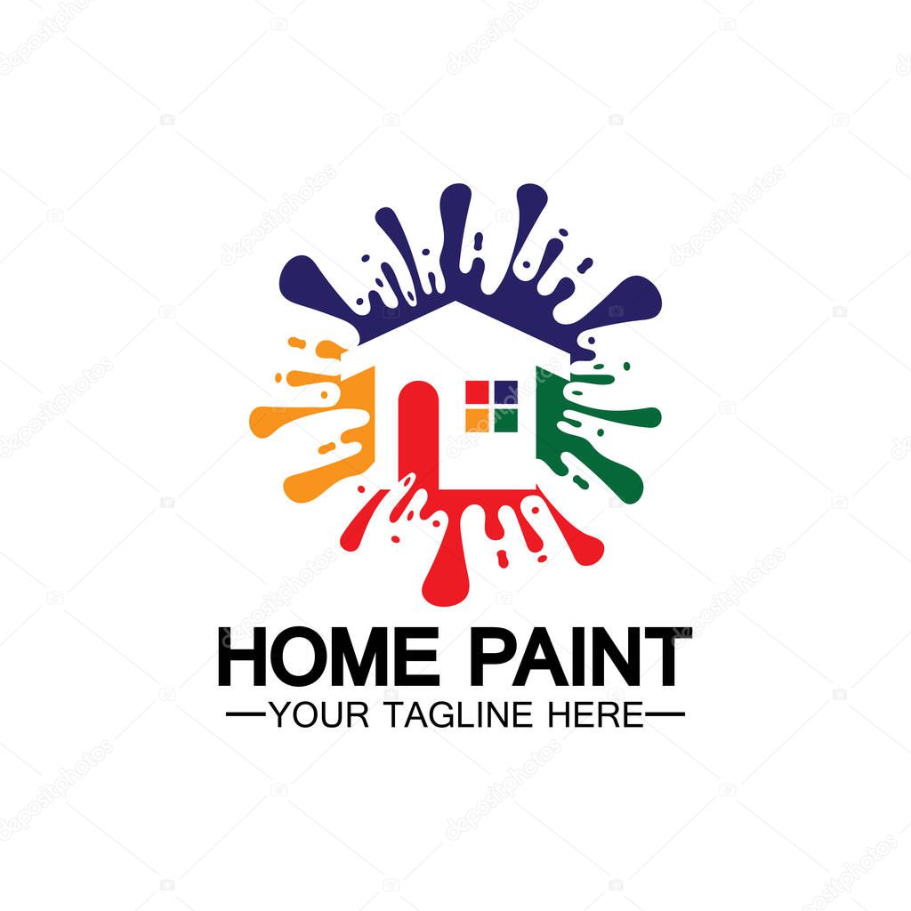 Home Painting Vector Logo Design.Home House Painting Service Coloring Logo Design Template.House painting service, decor and repair multicolor icon Vector logo.