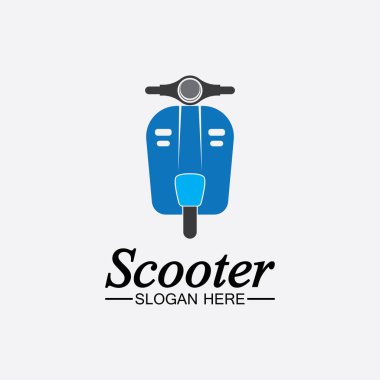 Moped scooter logo vektör illüstrasyon tasarım şablonu. Retro motorlar ve scooterlar kulüp logosu. Klasik scooter amblemleri, simgeler ve rozetler..