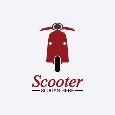 Moped scooter logo vektör illüstrasyon tasarım şablonu. Retro motorlar ve scooterlar kulüp logosu. Klasik scooter amblemleri, simgeler ve rozetler..