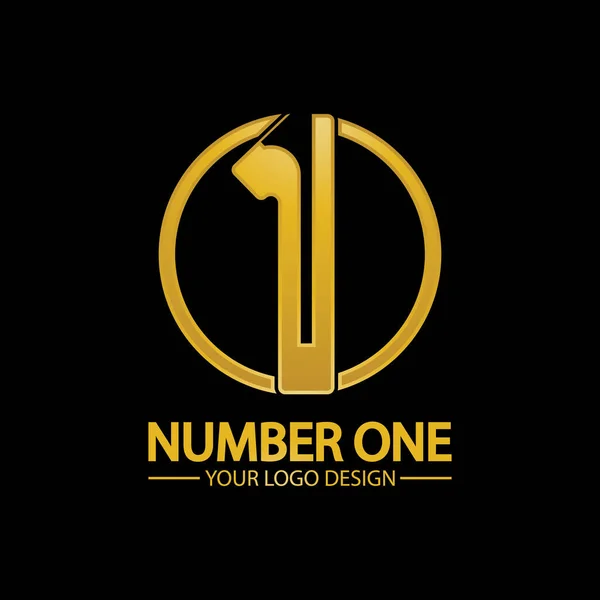 Golden Number One Logo Pictogram Vector Illustratie Ontwerp Geïsoleerde Zwarte — Stockvector