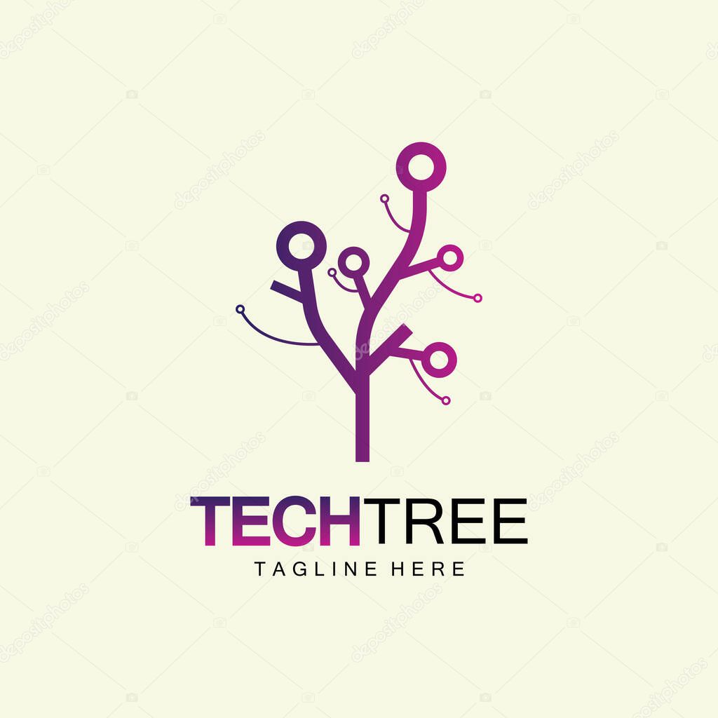 Tech tree logo concept,green network technology logo vector.tech tree electrical circuit digital logo vector icon