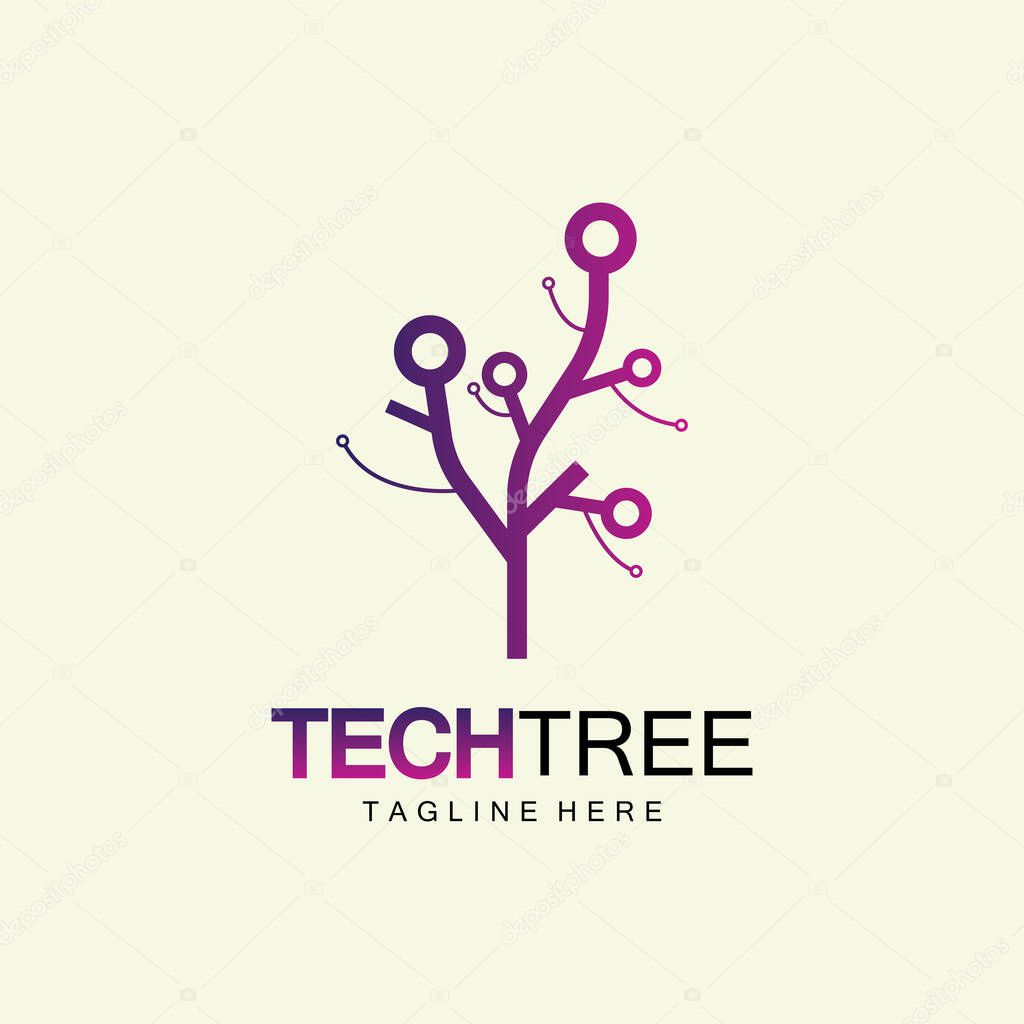 tech tree logo concept,green network technology logo vector.tech tree electrical circuit digital logo vector icon