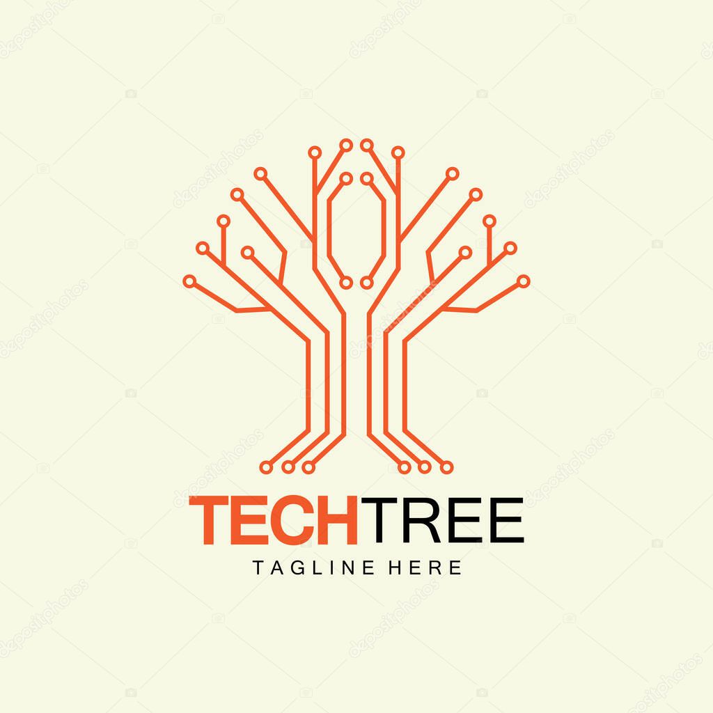 Tech tree logo concept,green network technology logo vector.tech tree electrical circuit digital logo vector icon