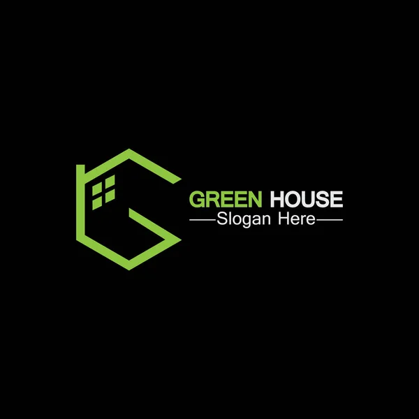 Zielony Dom Logo Real Pomysł Logo Nieruchomości Dla Domu Ekologicznego — Wektor stockowy