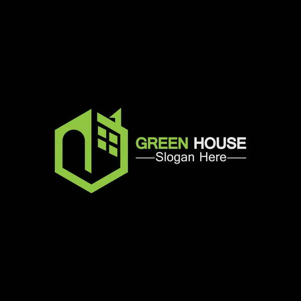 Zielony Dom Logo Real Pomysł Logo Nieruchomości Dla Domu Ekologicznego — Wektor stockowy