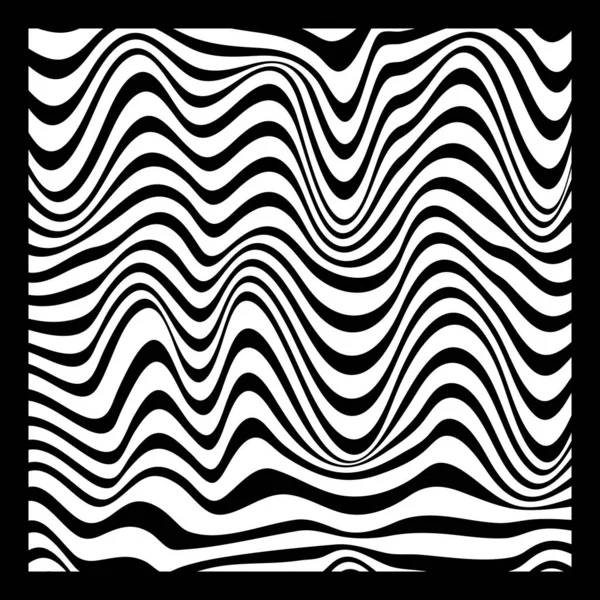 Abstrakter Geometrischer Hintergrund Flüssiger Wellen Mit Modischen Gestreiften Oberflächenmustern Schwarz — Stockvektor