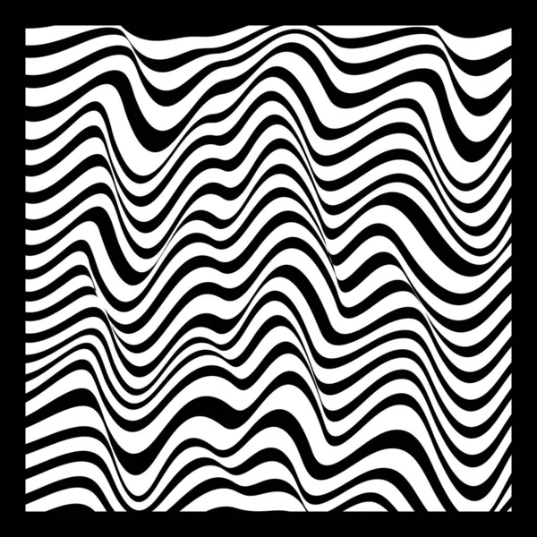 Abstrakter Geometrischer Hintergrund Flüssiger Wellen Mit Modischen Gestreiften Oberflächenmustern Schwarz — Stockvektor