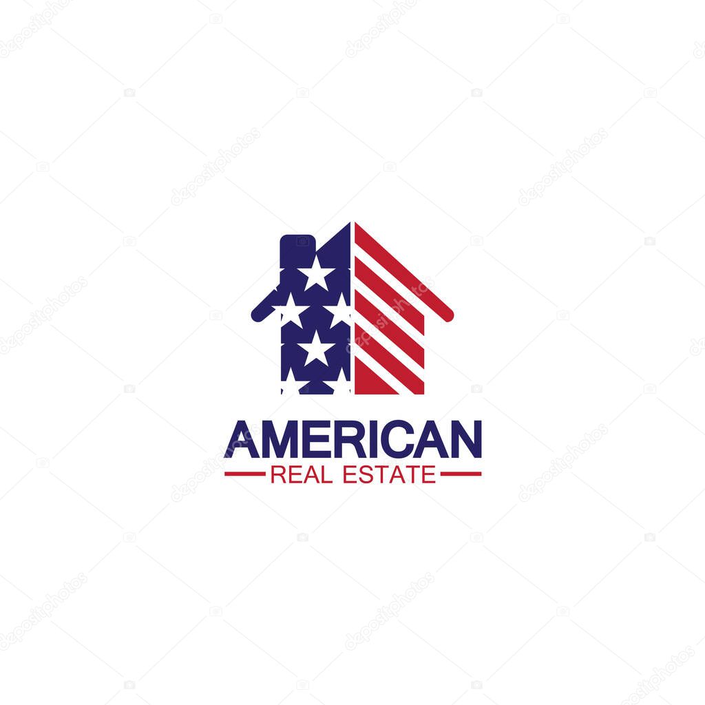Home house american flag real estate logo vector illustration
