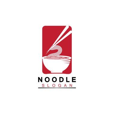 Erişte logosu vektör ikon tasarım şablonu. Beyaz arka planda ramen, erişte, fast food restoranları, Kore yemeği, Japon yemeği veya başka herhangi bir iş için uygun..