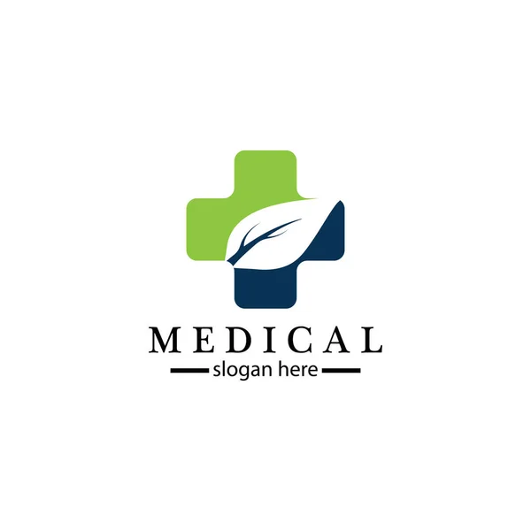 Cruz Médica Folha Ervas Logotipo Farmácia Medicina Símbolo Saúde Médica — Vetor de Stock