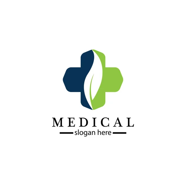 Medical Cross Herbal Leaf Medicine Pharmacy Logo Medical Health Symbol — Stock Vector