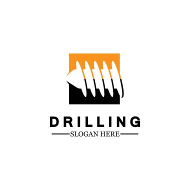  Matkap logosu tasarım şablonu, madencilik / ticaret / delik / sondaj işi / petrol sondajı logosu. Diğer şirketler. Vektör illüstrasyonu.
