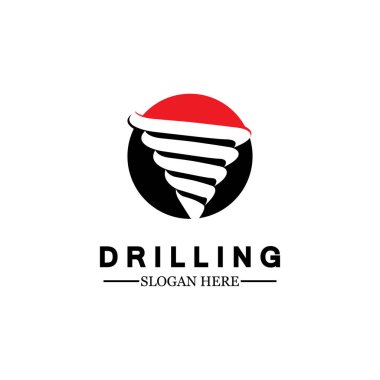  Matkap logosu tasarım şablonu, madencilik / ticaret / delik / sondaj işi / petrol sondajı logosu. Diğer şirketler. Vektör illüstrasyonu.