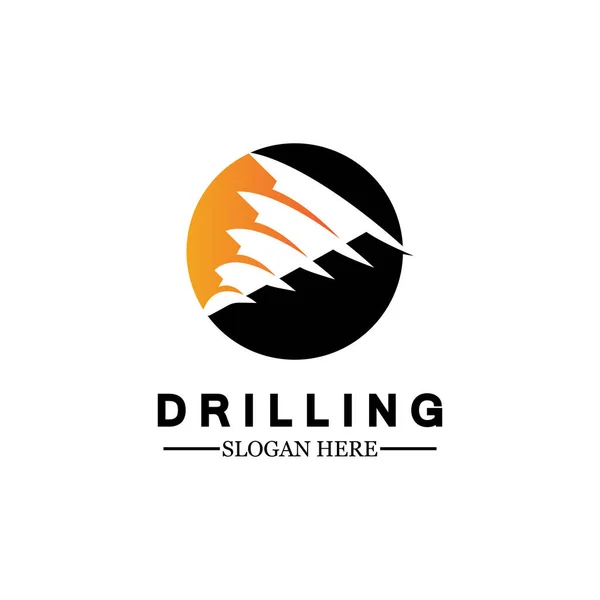  Matkap logosu tasarım şablonu, madencilik / ticaret / delik / sondaj işi / petrol sondajı logosu. Diğer şirketler. Vektör illüstrasyonu.