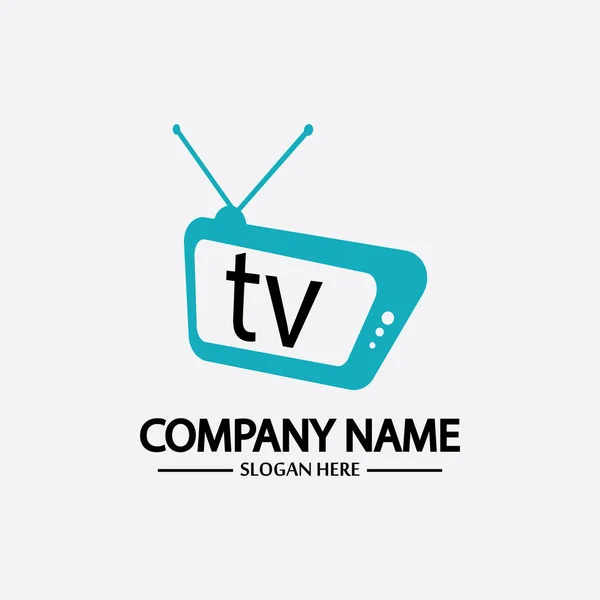 Logo Design Media Technology Symbol Televisão Mídia Televisão Reproduzir Logotipo —  Vetores de Stock