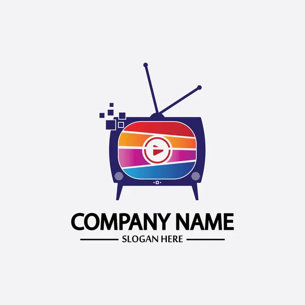 Logo Design Media Technology Symbol Television Television Media Play Logo — Stock Vector