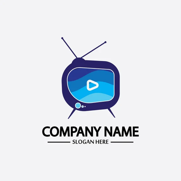 Logo Design Media Technology Symbol Telewizor Media Telewizyjne Grać Logo — Wektor stockowy