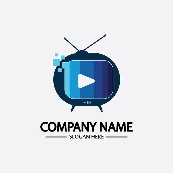 Logo Design Media Technology Symbol Televisão Mídia Televisão Reproduzir Logotipo — Vetor de Stock