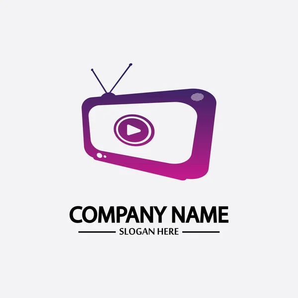Logo Design Media Technology Symbol Telewizor Media Telewizyjne Grać Logo — Wektor stockowy