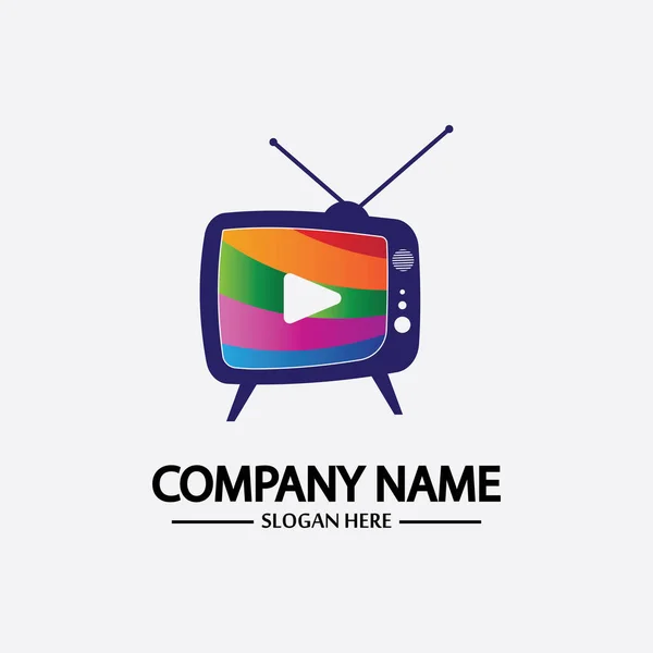 Logo Design Media Technology Symbol Television Television Media Play Logo — Stock Vector